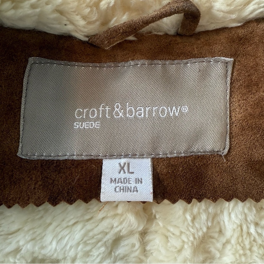 Croft & Barrow Tan Suede Jacket with Cream Collar, Size XL - Picture 7 of 13